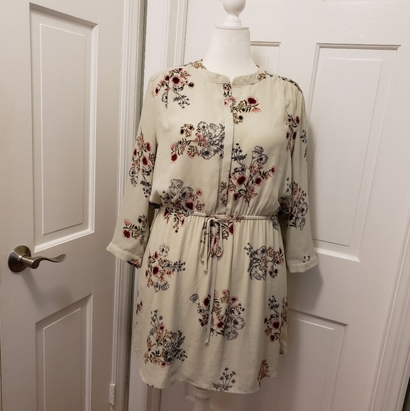 DR2 Floral Print Dress, Size XL, Drawstring, Lined Beige In Color - Picture 1 of 11